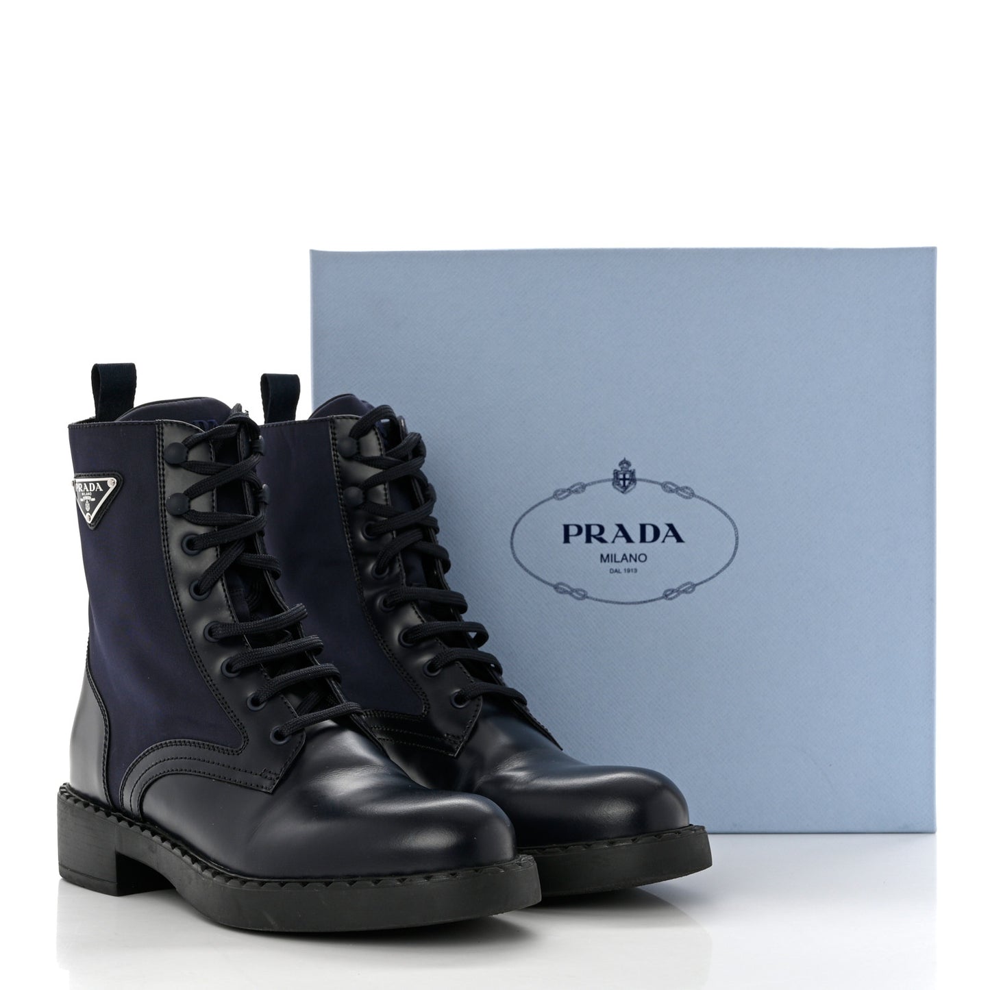 Spazzolato Re-Nylon Metal Triangle Logo Womens 50mm Combat Boots 41 Bleu
