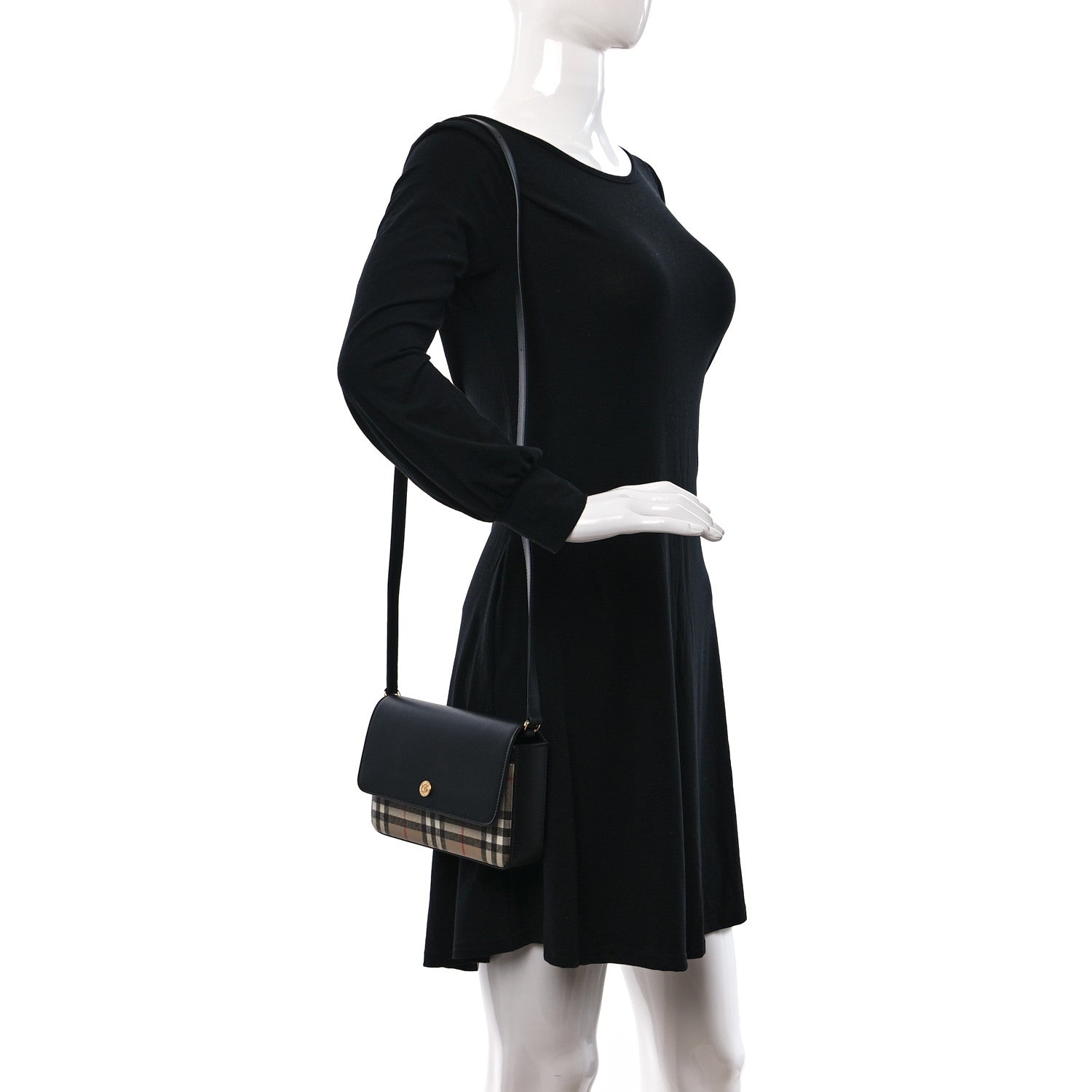 Burberry Calfskin Vintage Check New Hampshire Bag Black 2 of 11