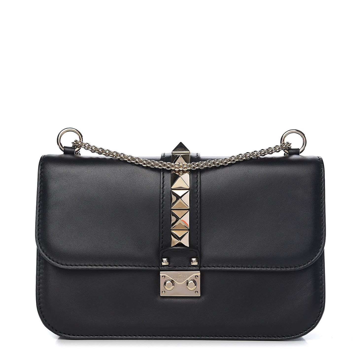 Vitello Medium Glam Lock Rockstud Flap Black