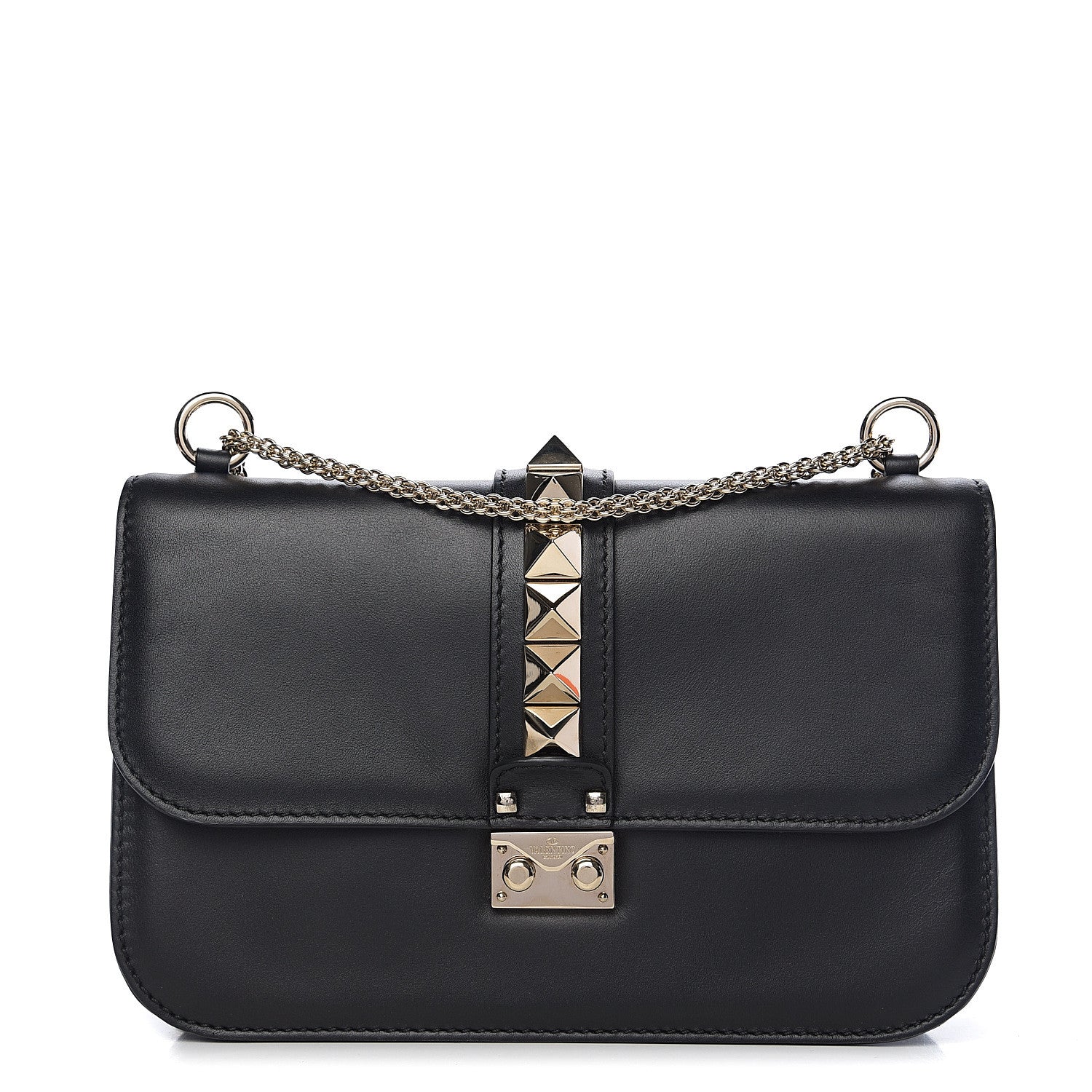 Valentino Garavani Vitello Medium Glam Lock Rockstud Flap Black 1 of 8