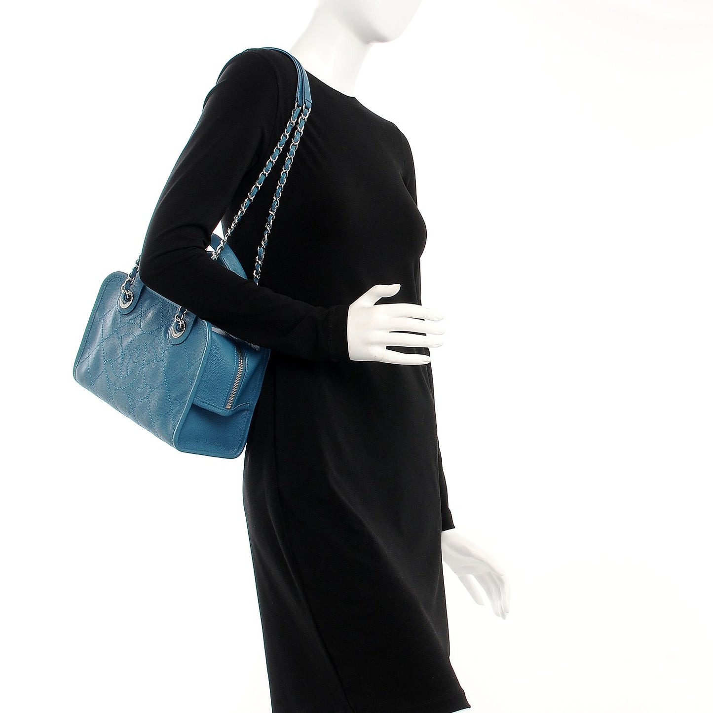 Caviar Quilted Deauville Bowling Bag Blue