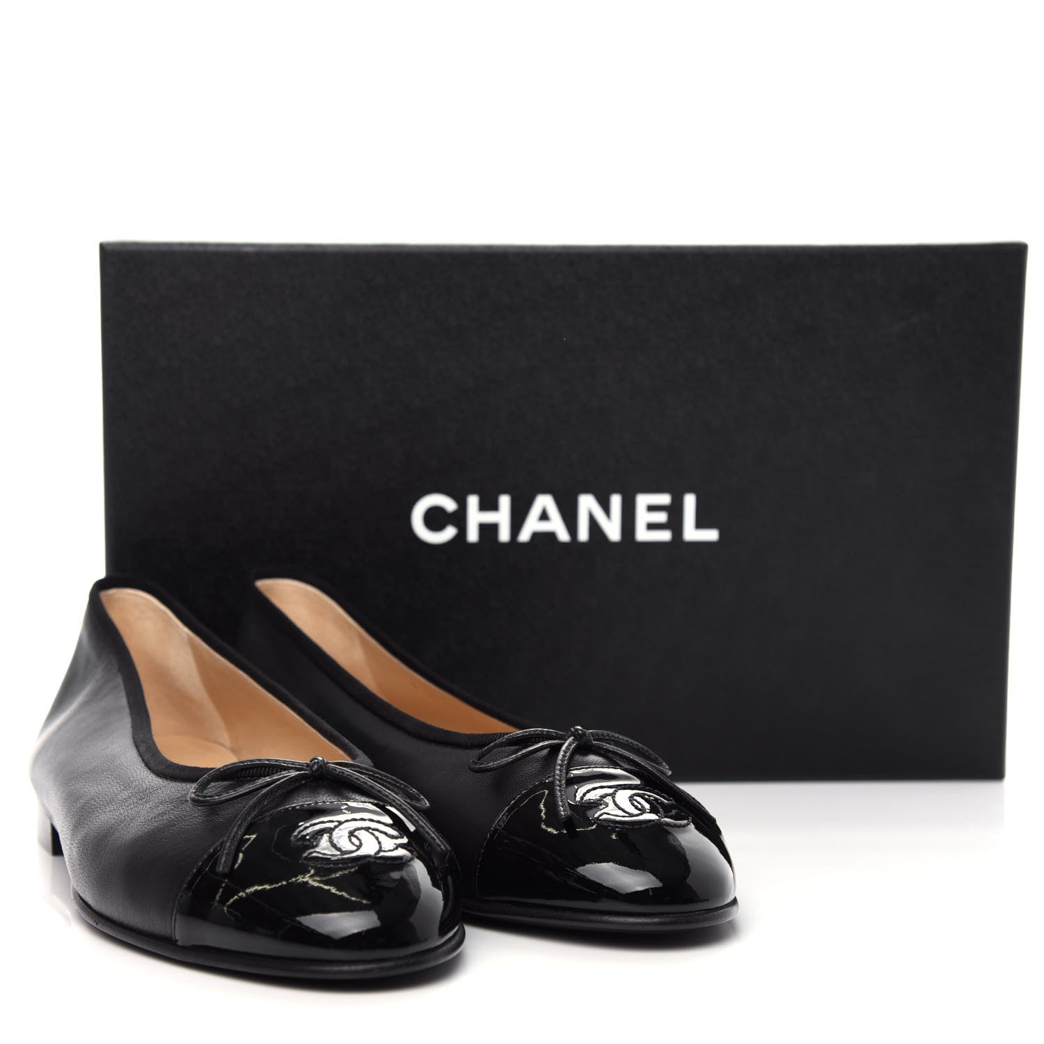 Chanel Lambskin Patent Cap Toe Ballerina Flats 39.5 Black 11 of 11