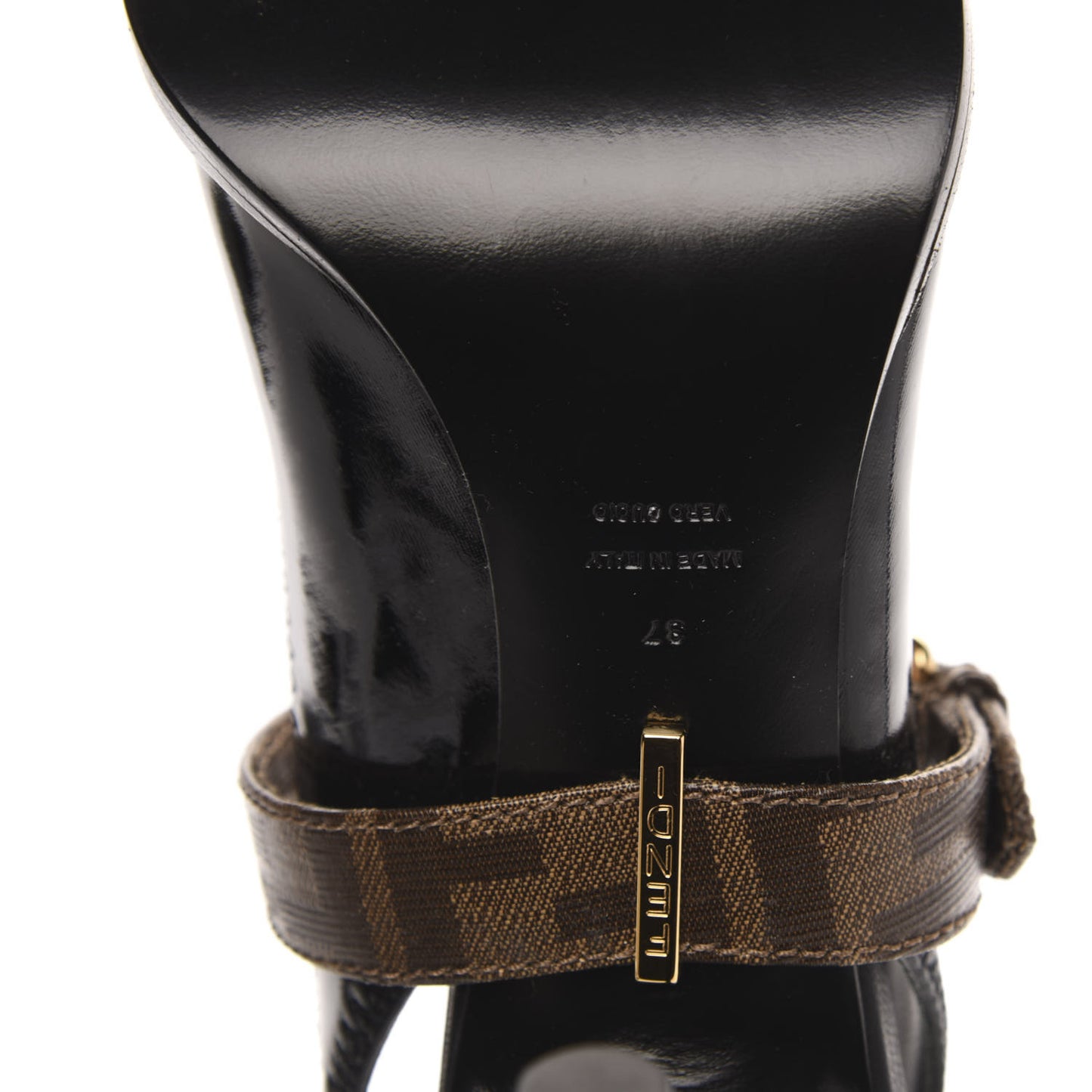 Glossy Neoprene Glazed Fabric FF FFrame Court Mary Jane Slingback Pumps 37 Black Tobacco Moro
