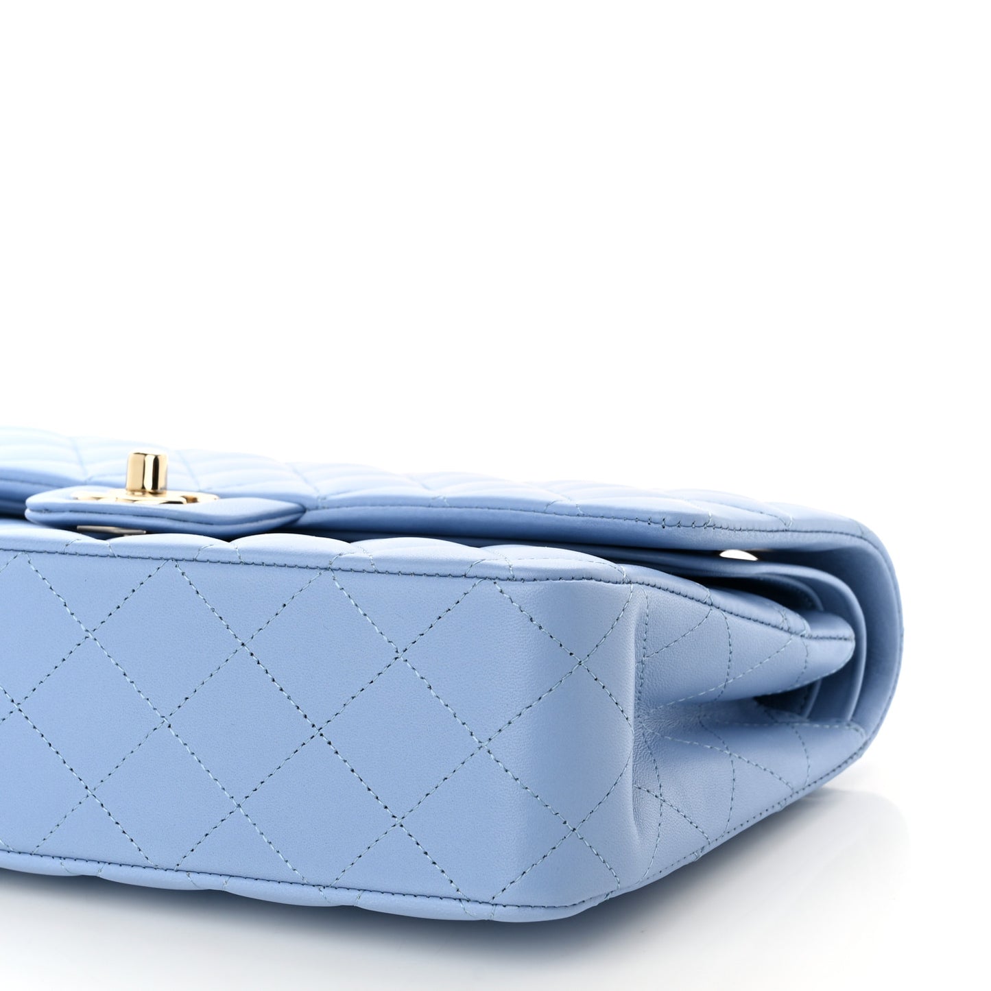 Lambskin Quilted Medium Double Flap Light Blue
