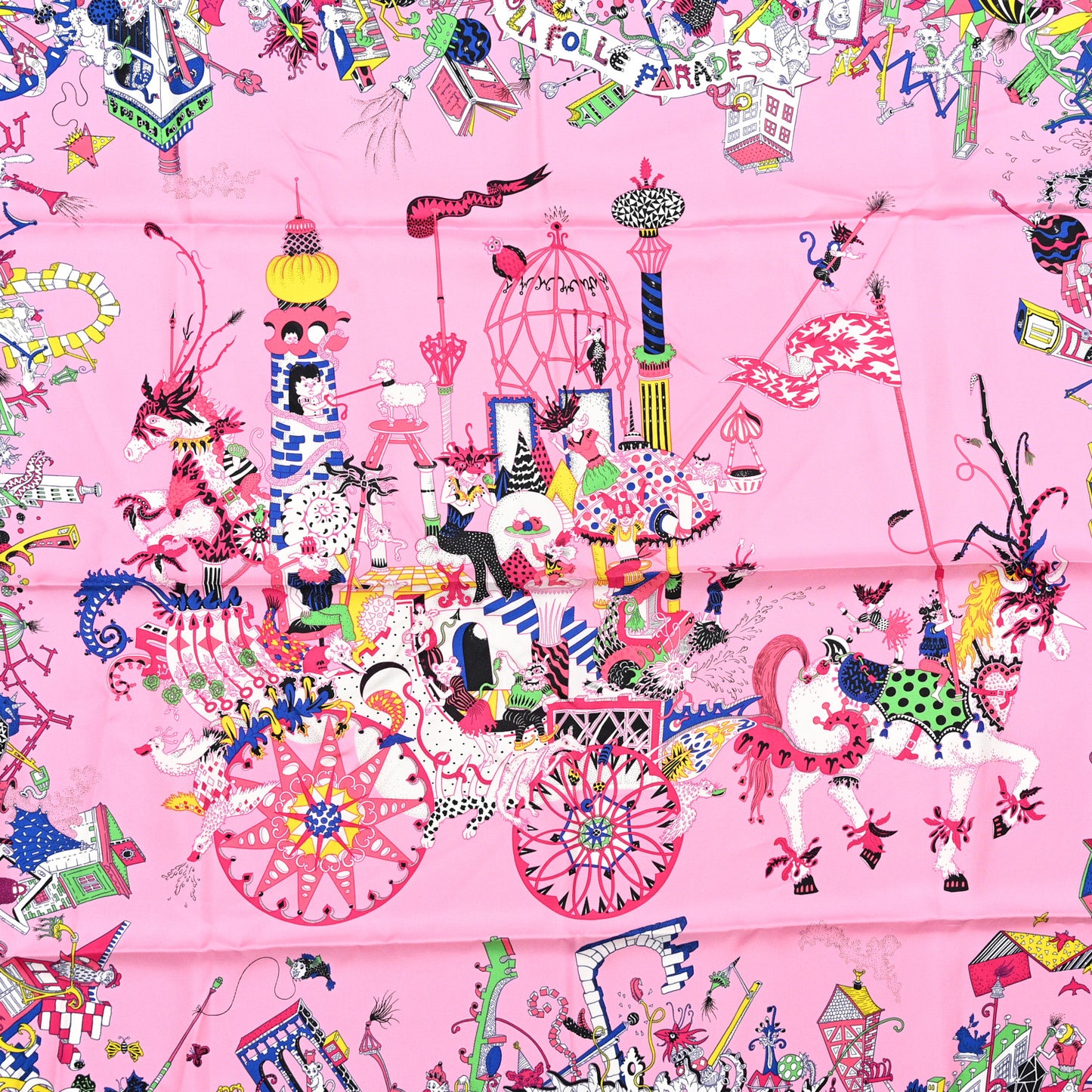 Silk La Folle Parade Scarf 90 Rose White Multicolor