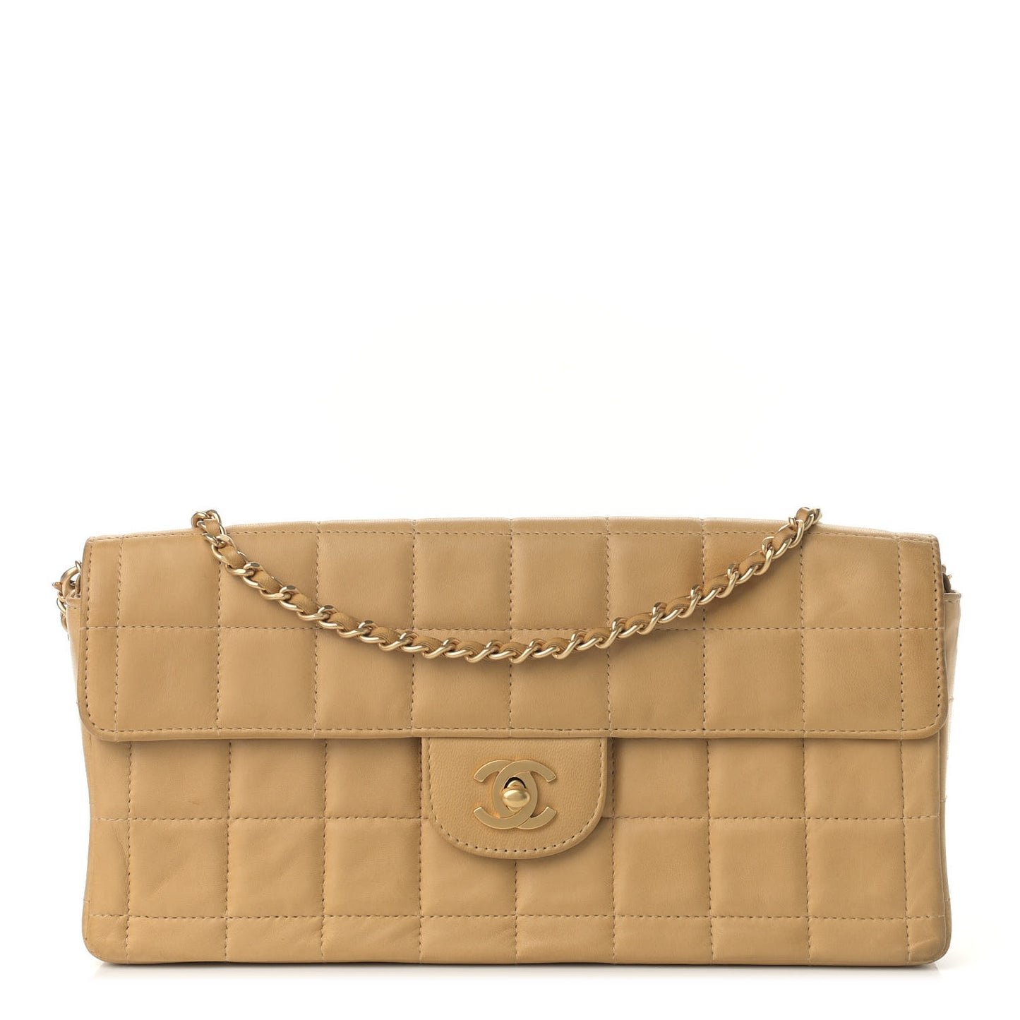 Lambskin East West Chocolate Bar Flap Beige