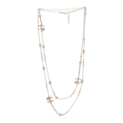 Chanel Crystal Pearl CC Flower Charms Long Necklace Light Gold 3 of 5