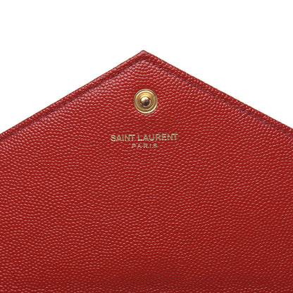Saint Laurent Grain De Poudre Matelasse Chevron Monogram Chain Wallet Vermillion 6 of 12