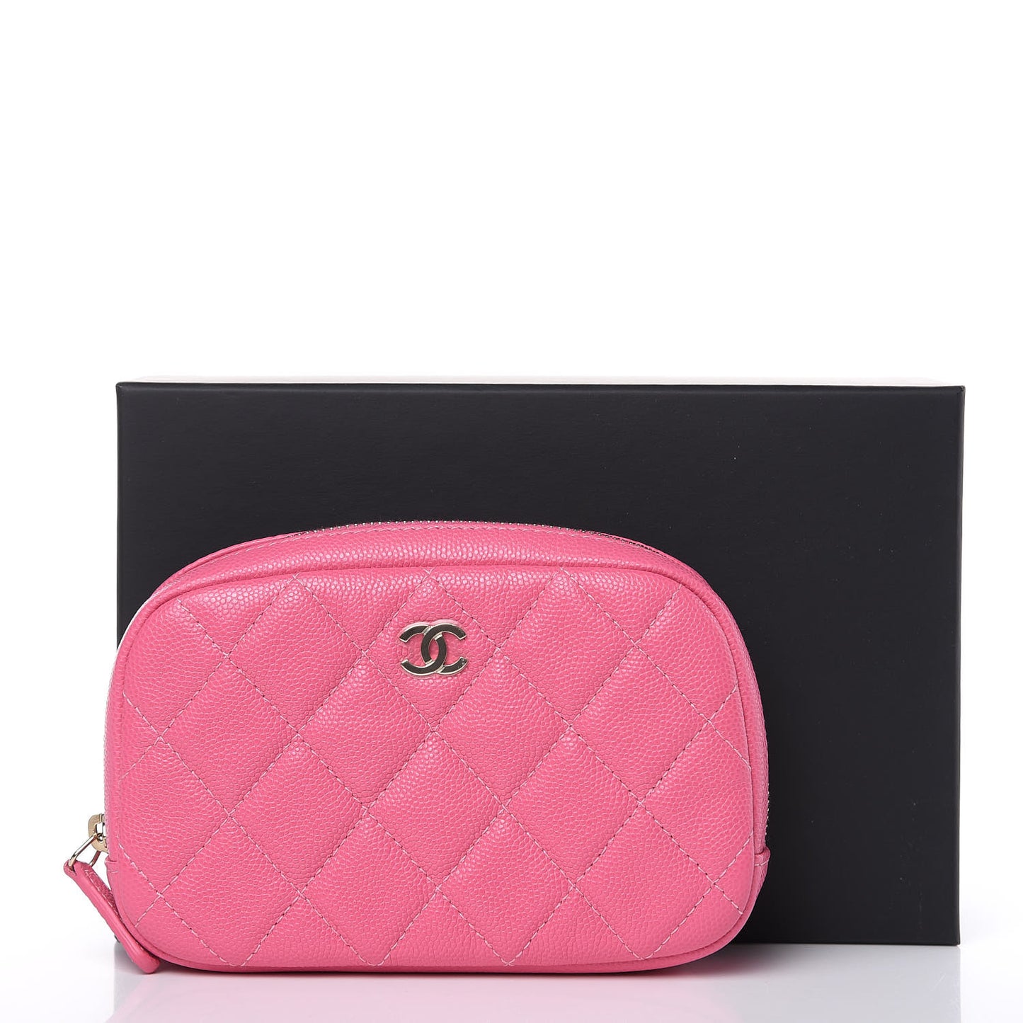 Caviar Quilted Small Curvy Pouch Cosmetic Case Pink