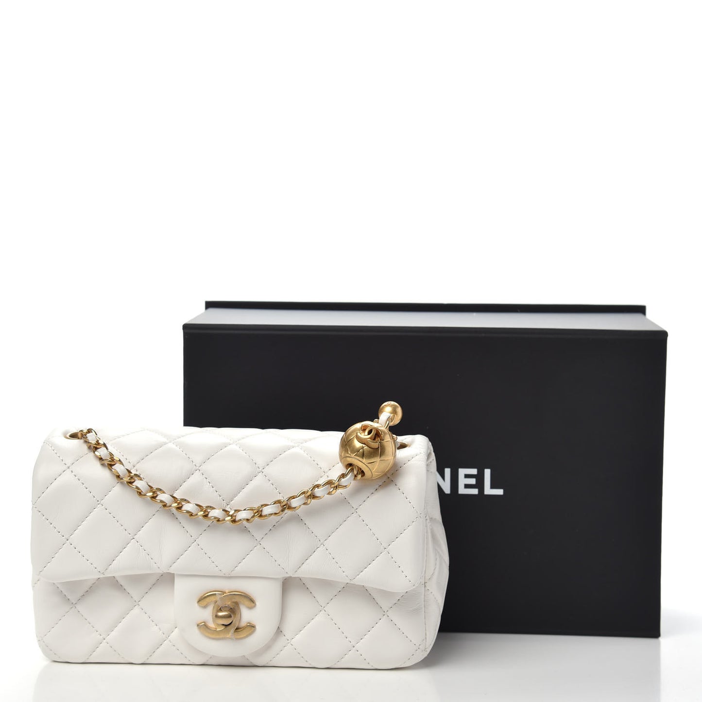 Lambskin Quilted Mini Rectangular Pearl Crush Flap White
