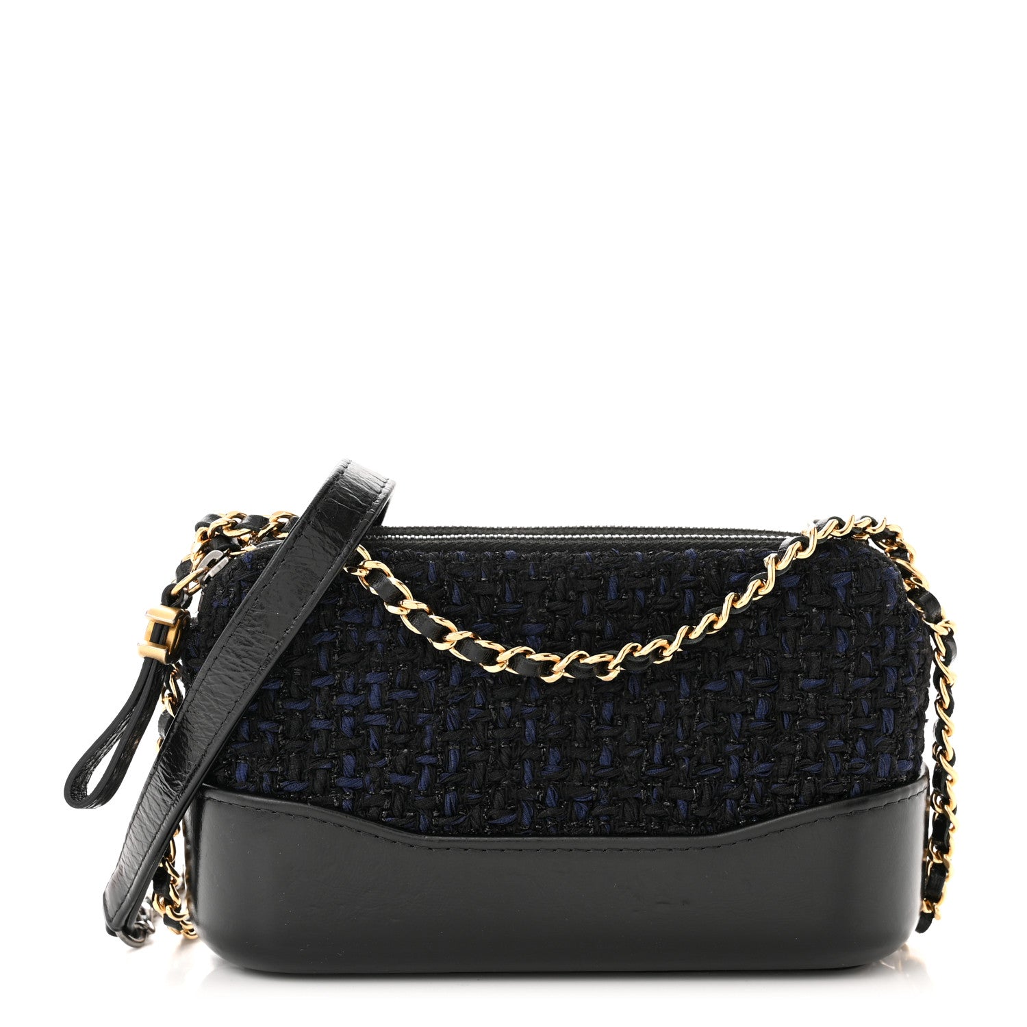 Chanel Tweed Aged Calfskin Quilted Small Gabrielle Clutch With Chain Black Blue 1 of 14