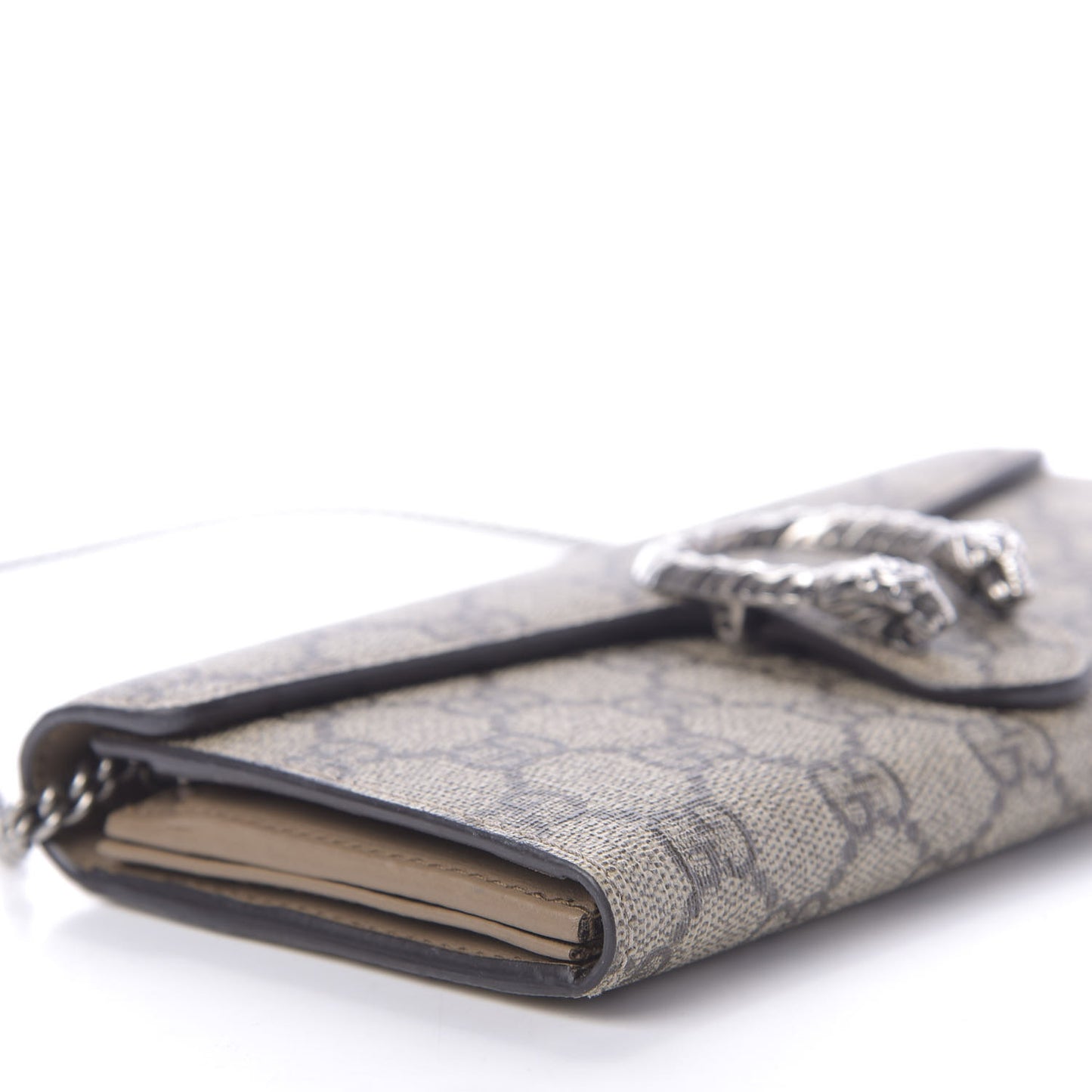 GG Supreme Monogram Dionysus Chain Clutch Wallet Beige Taupe