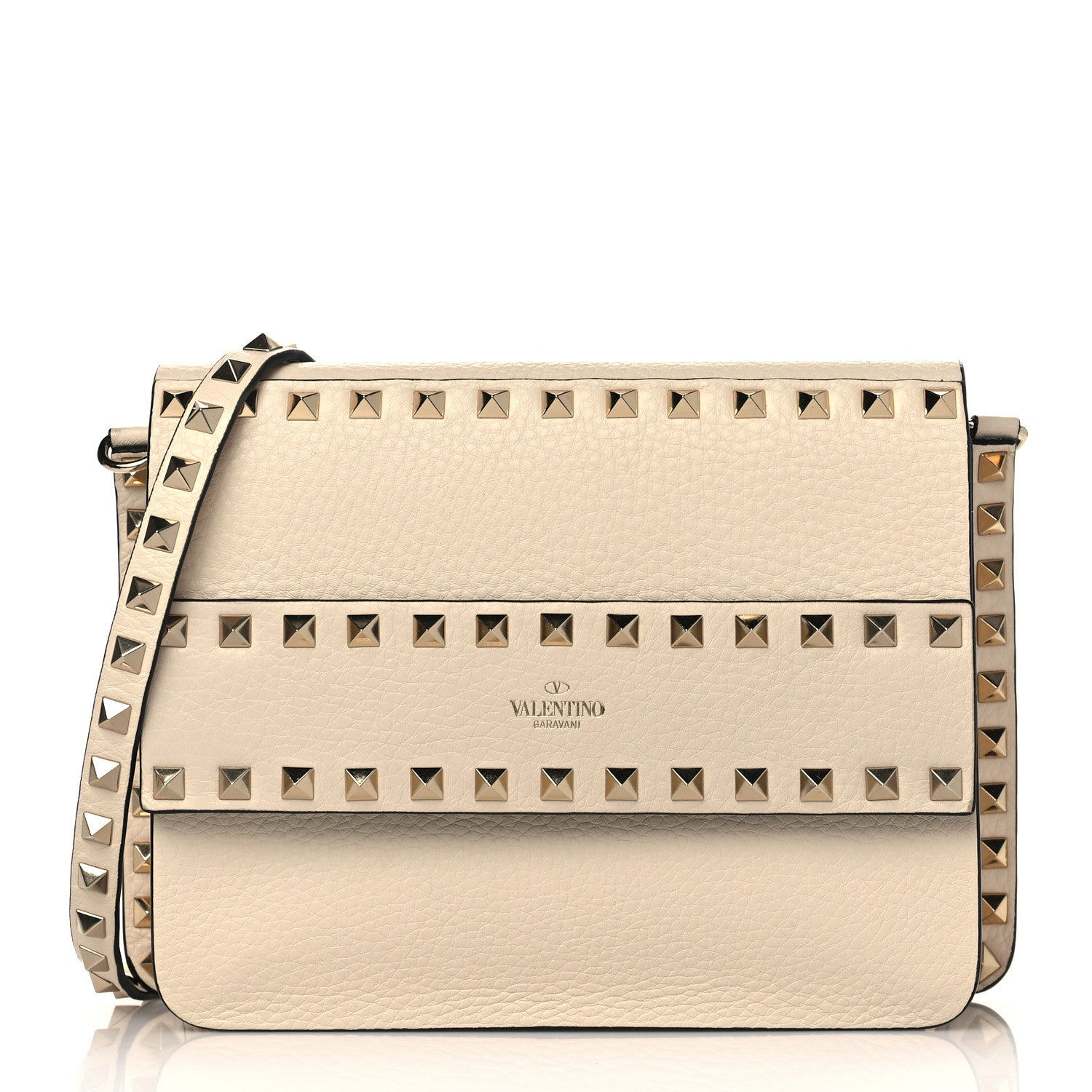Valentino Garavani Grained Calfskin Small Rockstud Flap Crossbody Bag Light Ivory 1 of 8