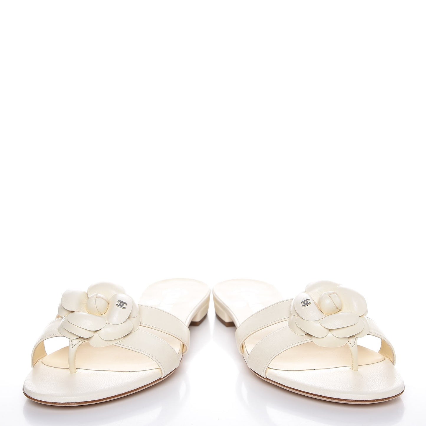 Lambskin Camellia Sandals 37.5 White
