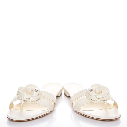 Chanel Lambskin Camellia Sandals 37.5 White 6 of 12