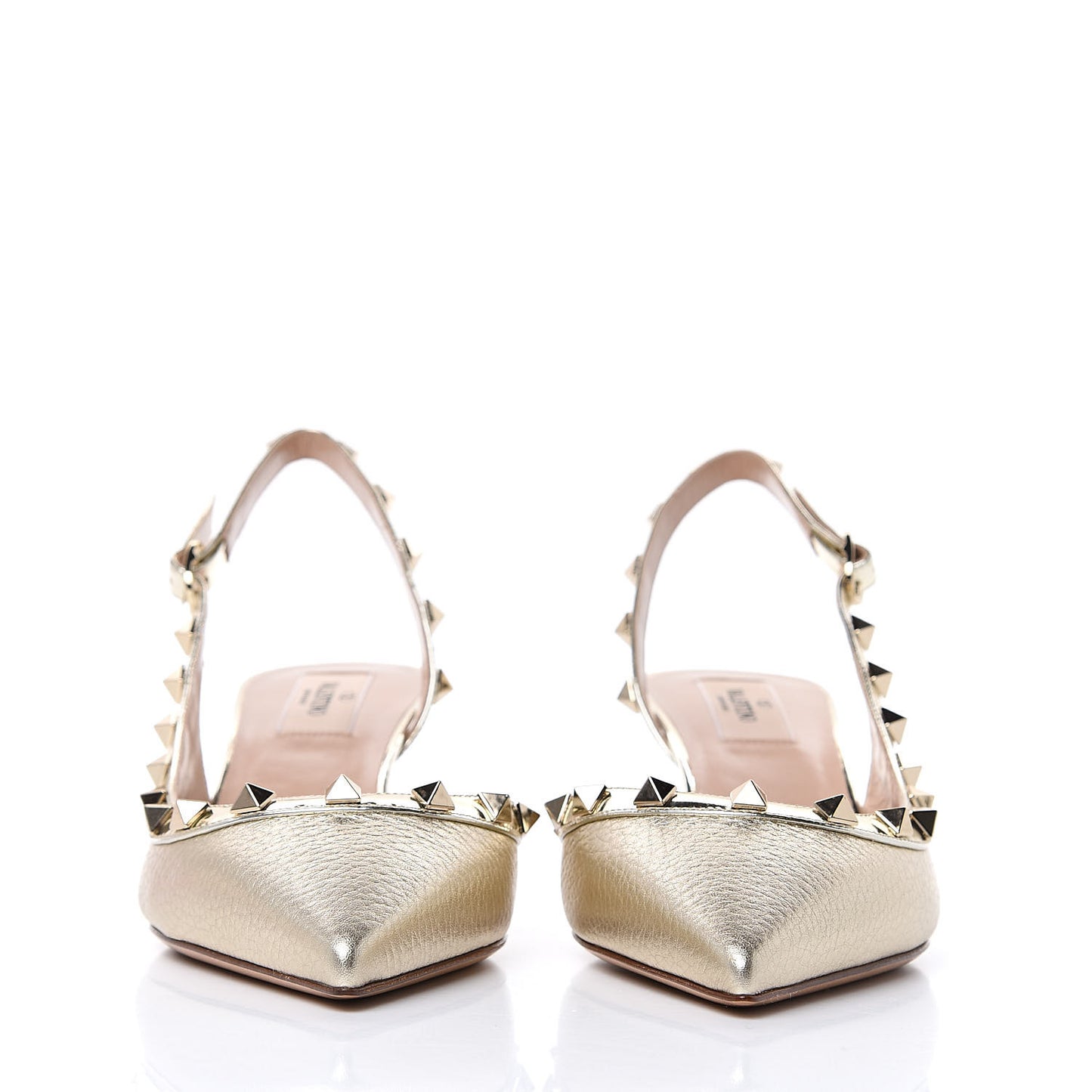 Metallic Pebbled Calfskin Rockstud Half D'Orsay Slingback 50mm Pumps 37.5 Platino