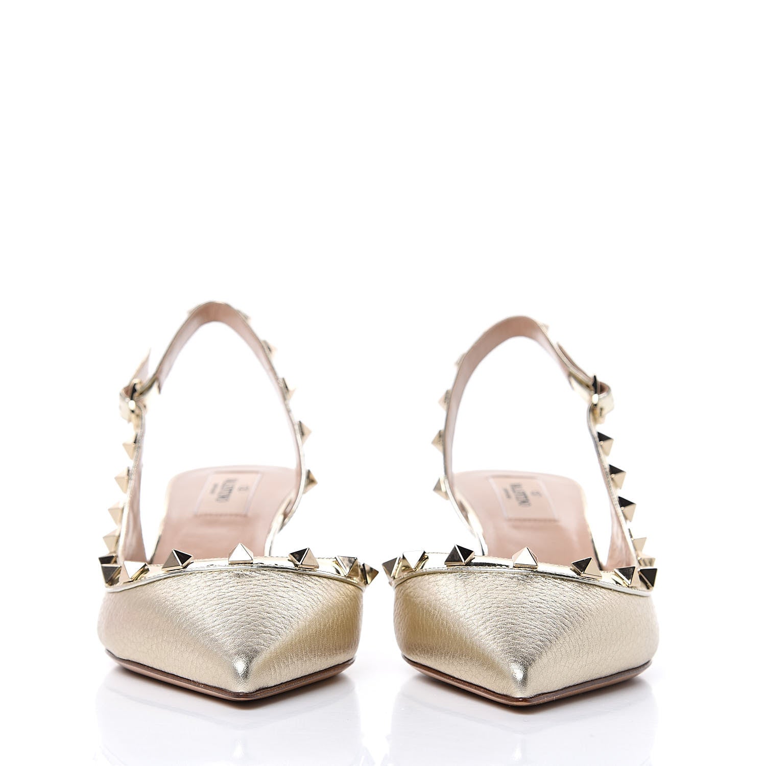 Valentino Garavani Metallic Pebbled Calfskin Rockstud Half D'Orsay Slingback 50mm Pumps 37.5 Platino 2 of 9