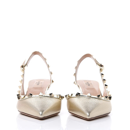Valentino Garavani Metallic Pebbled Calfskin Rockstud Half D'Orsay Slingback 50mm Pumps 37.5 Platino 2 of 9