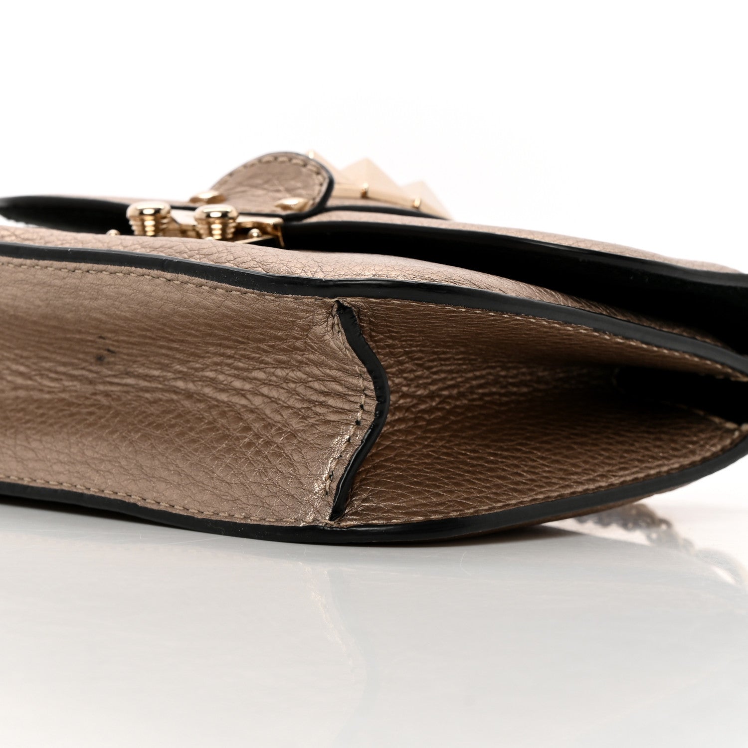 Valentino Garavani Metallic Vitello Small Glam Lock Rockstud Flap Platino 9 of 17