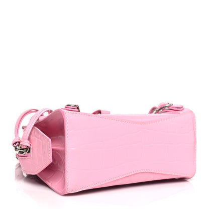 Balenciaga Semi Shiny Calfskin Crocodile Embossed Neo Classic Silver Hardware Mini City Pink 4 of 9