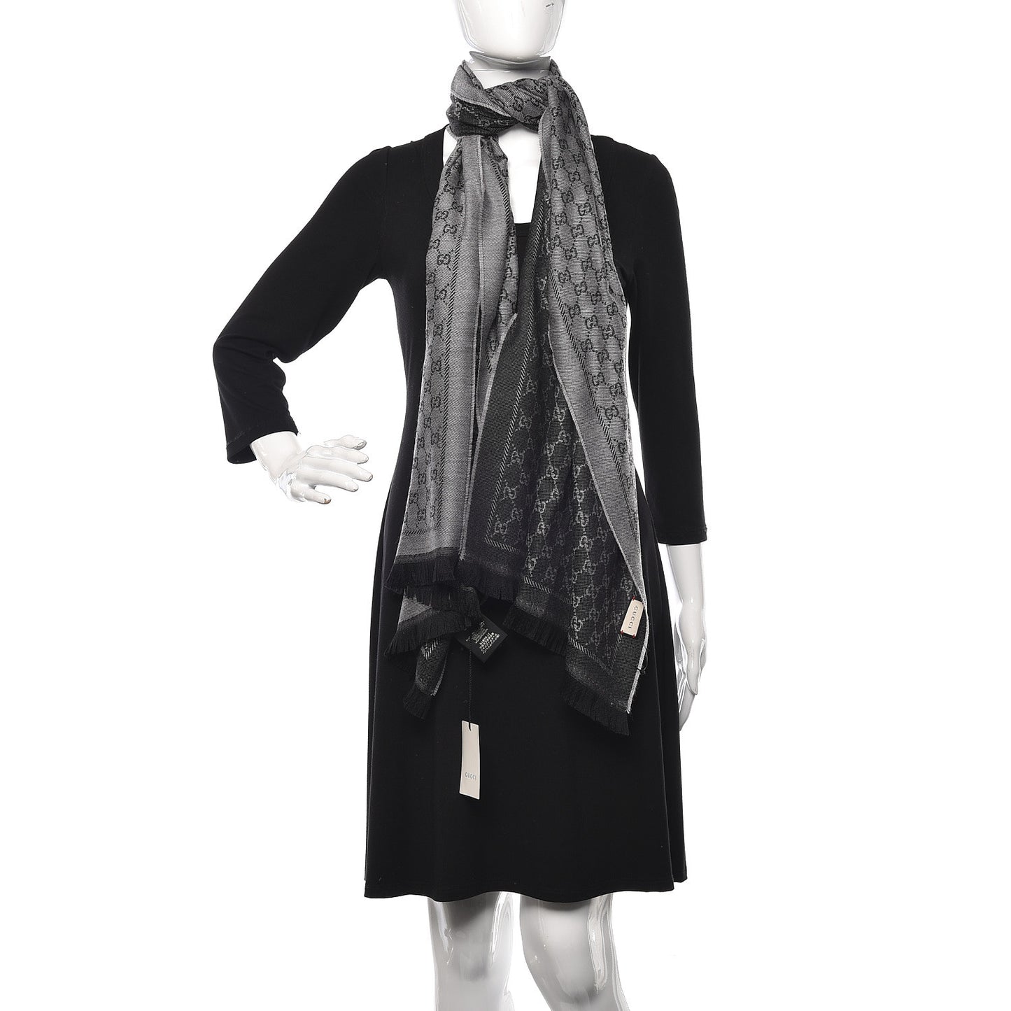 Wool Monogram Fringe Scarf Anthracite