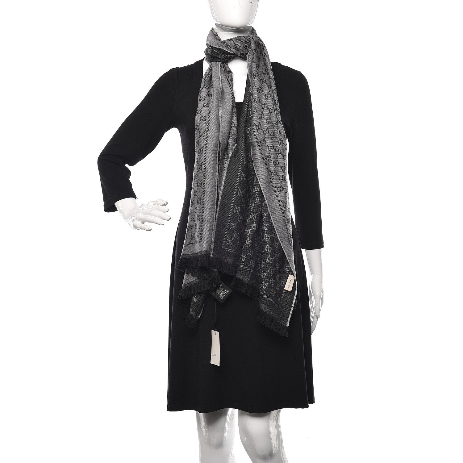 Gucci Wool Monogram Fringe Scarf Anthracite 2 of 5