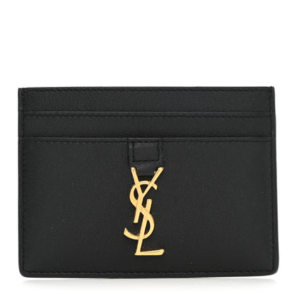Saint Laurent Calfskin Monogram Credit Card Case Black 1 of 8