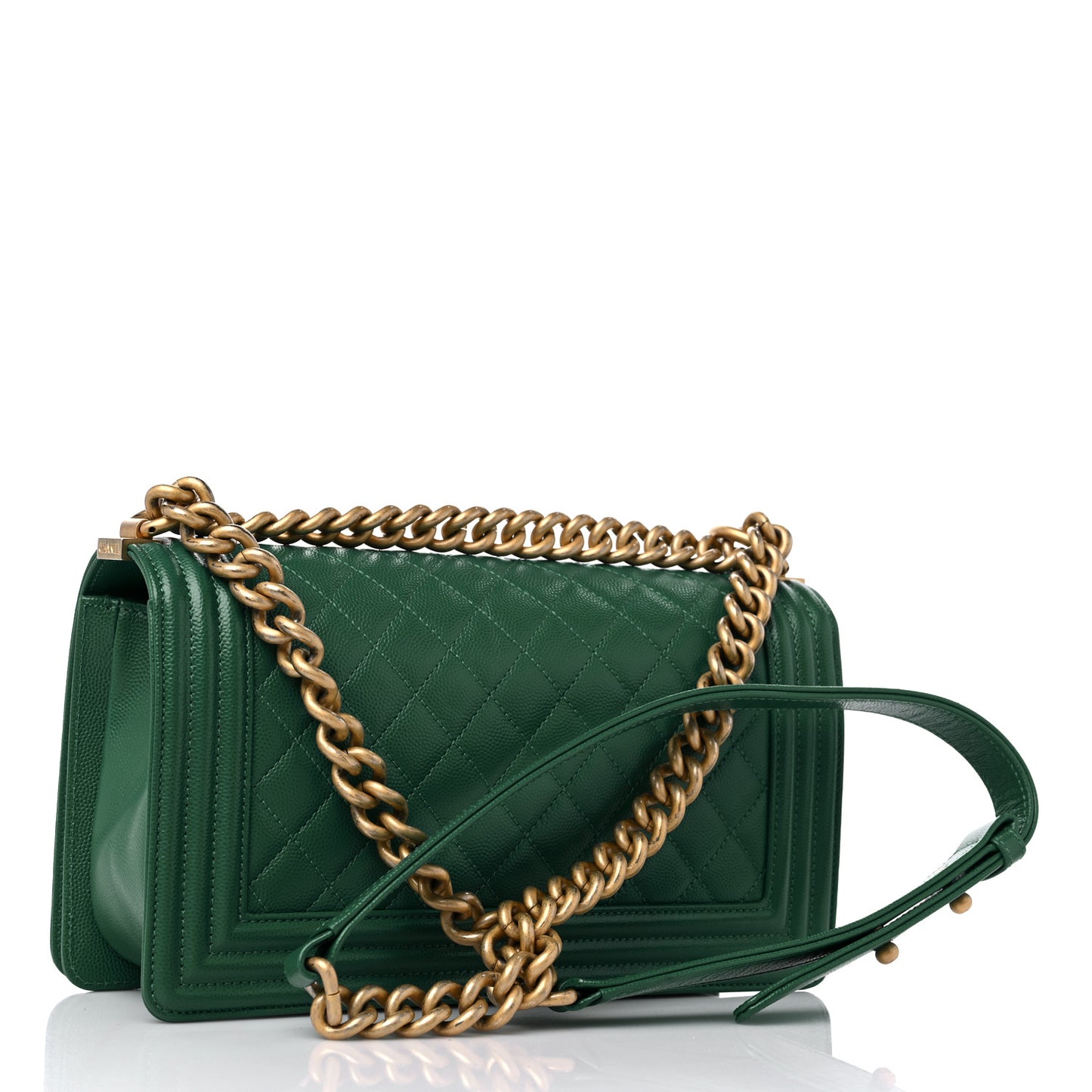 Caviar Quilted Medium Boy Flap Green