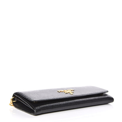 Prada Vitello Move Metal Oro Chain Wallet Black 4 of 11