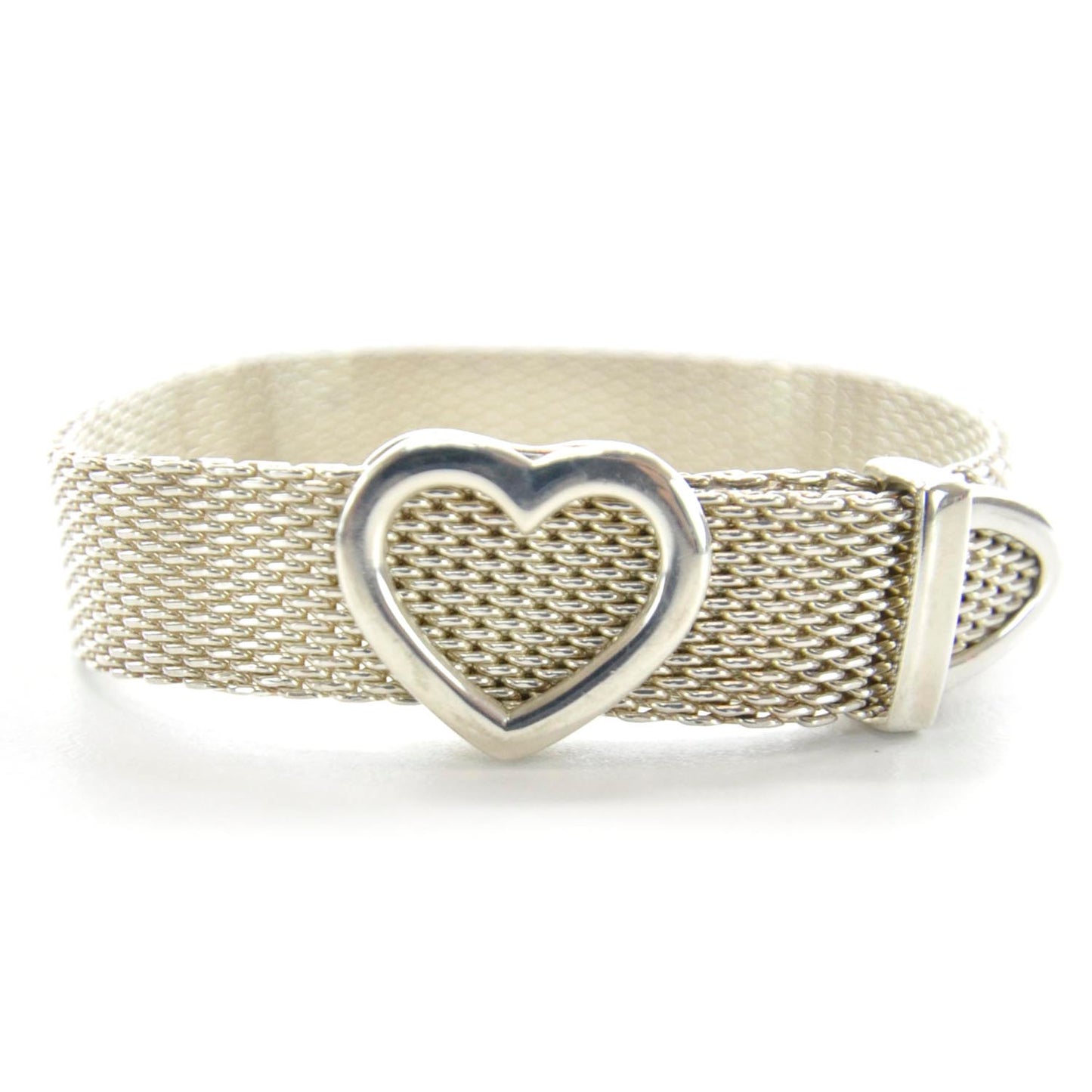 Sterling Silver Heart Buckle Mesh Bracelet