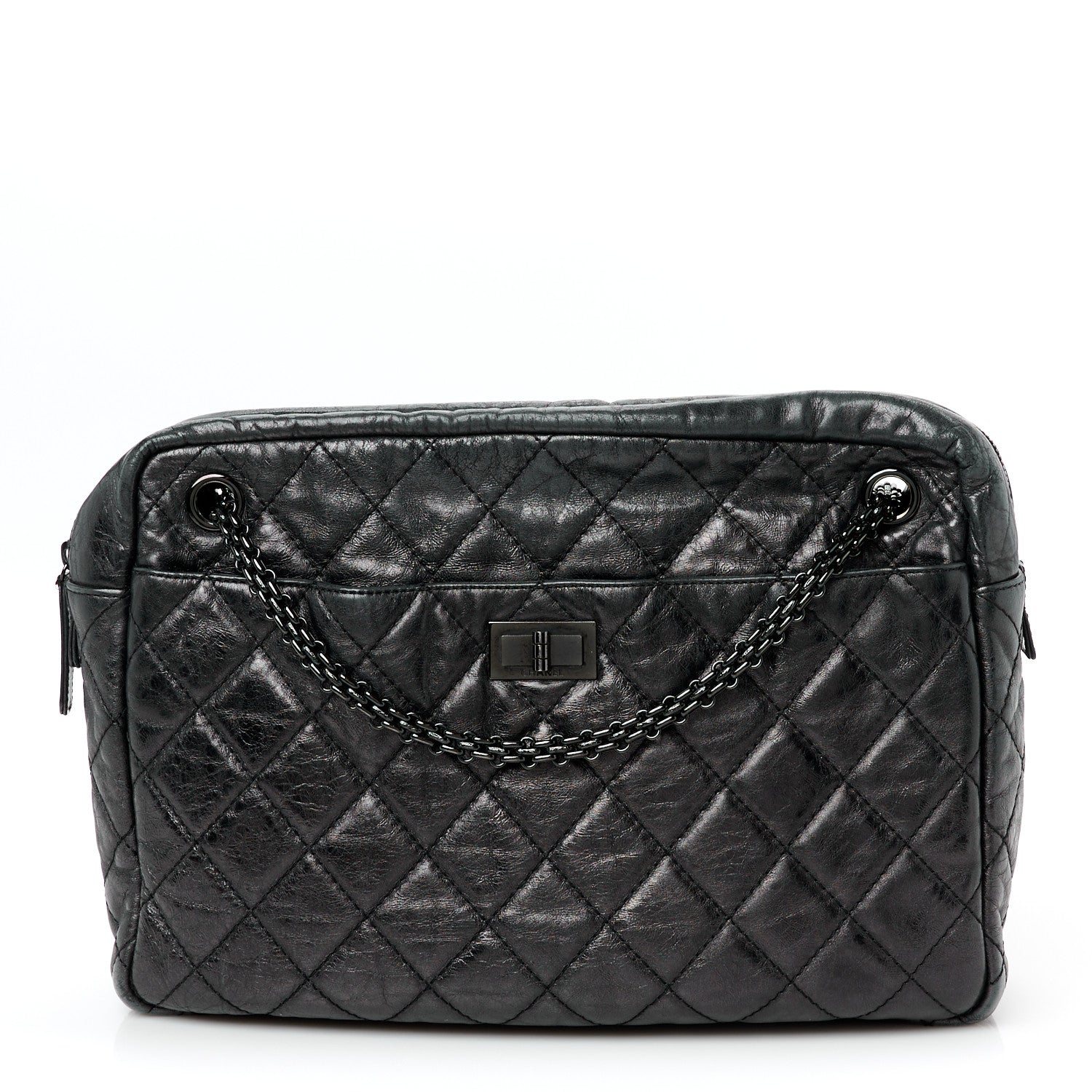 Chanel Metallic Aged Calfskin Quilted Large Reissue Camera Case Black 1 of 10