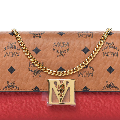MCM Visetos Calfskin Large Mena Crossbody Wallet On Chain Cognac Ruby Red 8 of 9