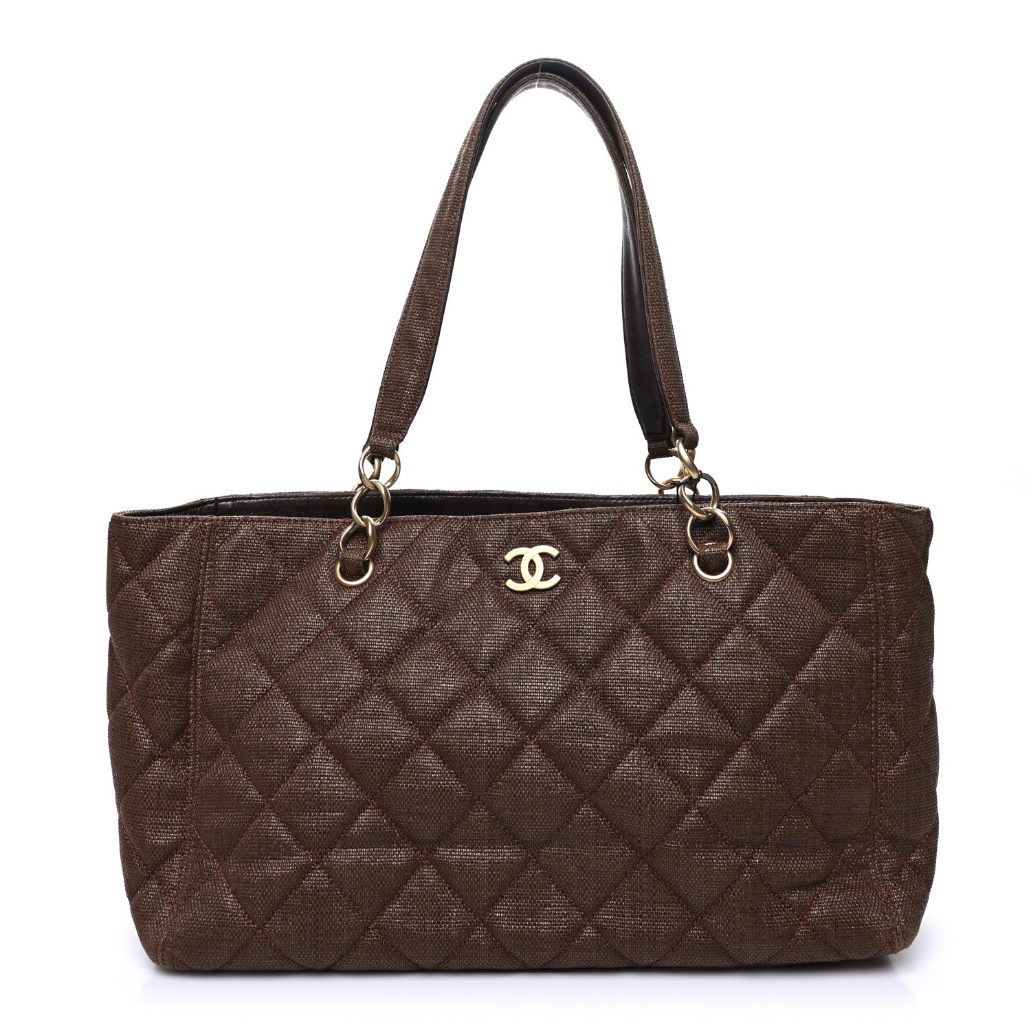 Chanel Woven Straw Quilted Shopping Tote Brown 1 of 10