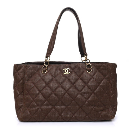 Chanel Woven Straw Quilted Shopping Tote Brown 1 of 10