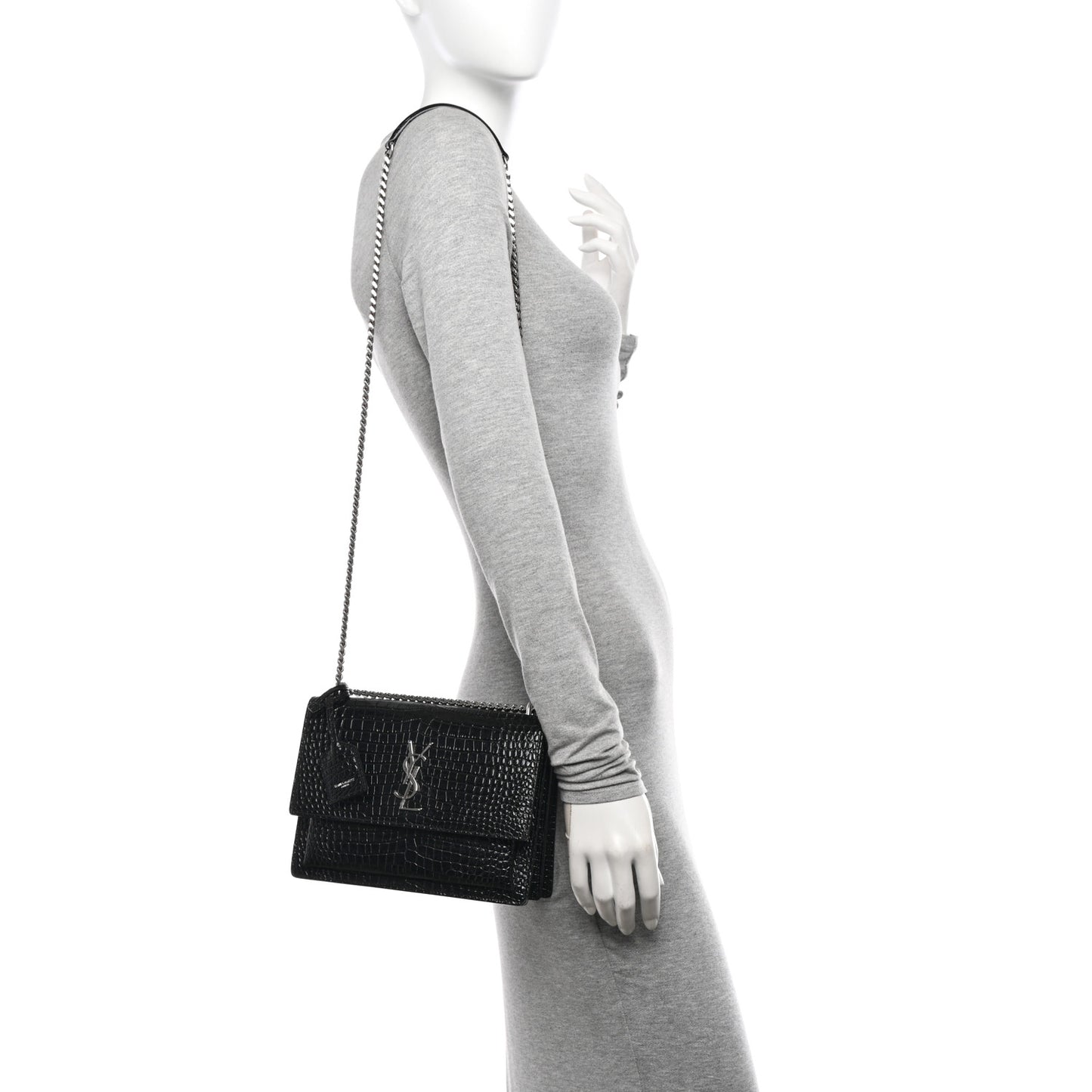 Calfskin Crocodile Embossed Medium Monogram Sunset Black