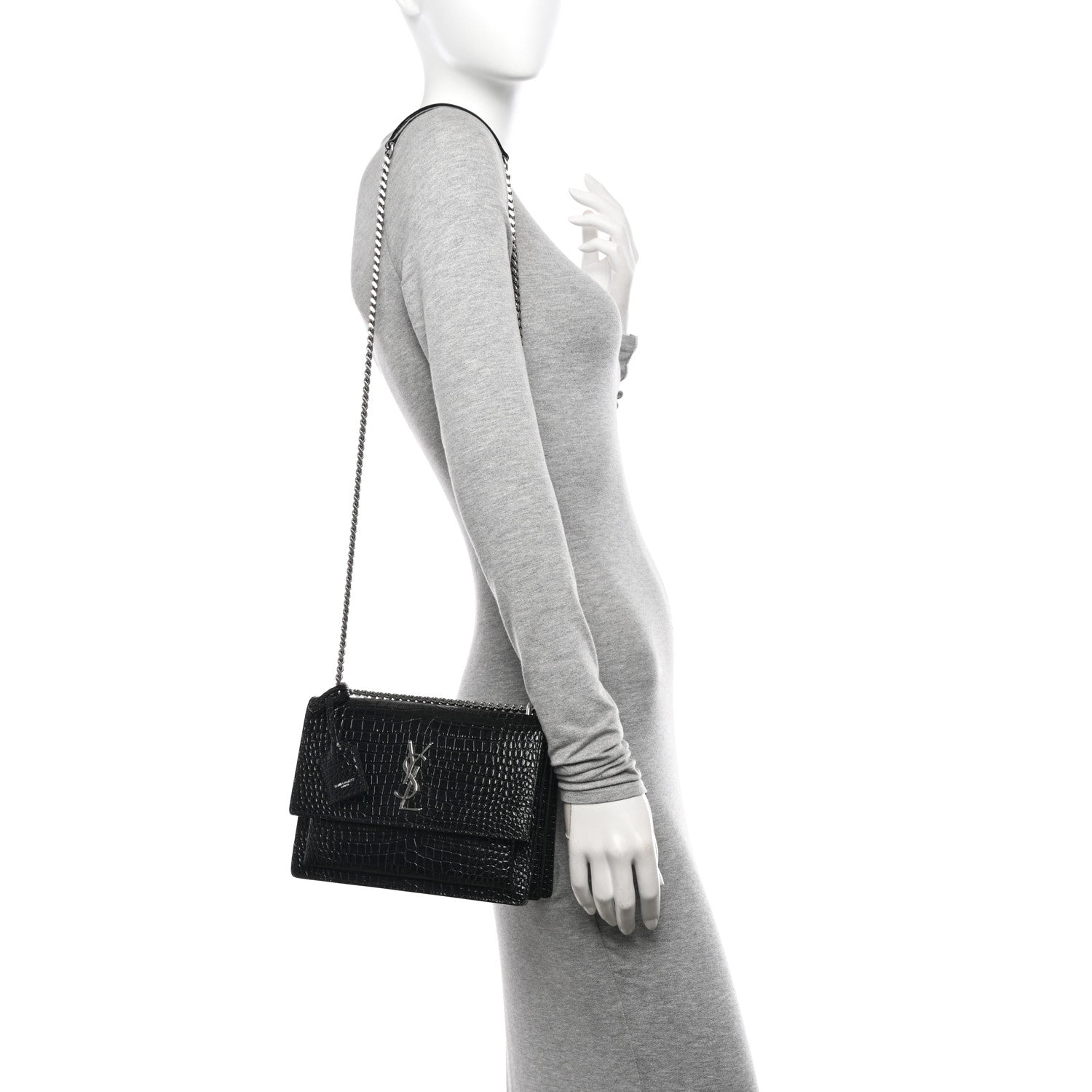 Saint Laurent Calfskin Crocodile Embossed Medium Monogram Sunset Black 2 of 12