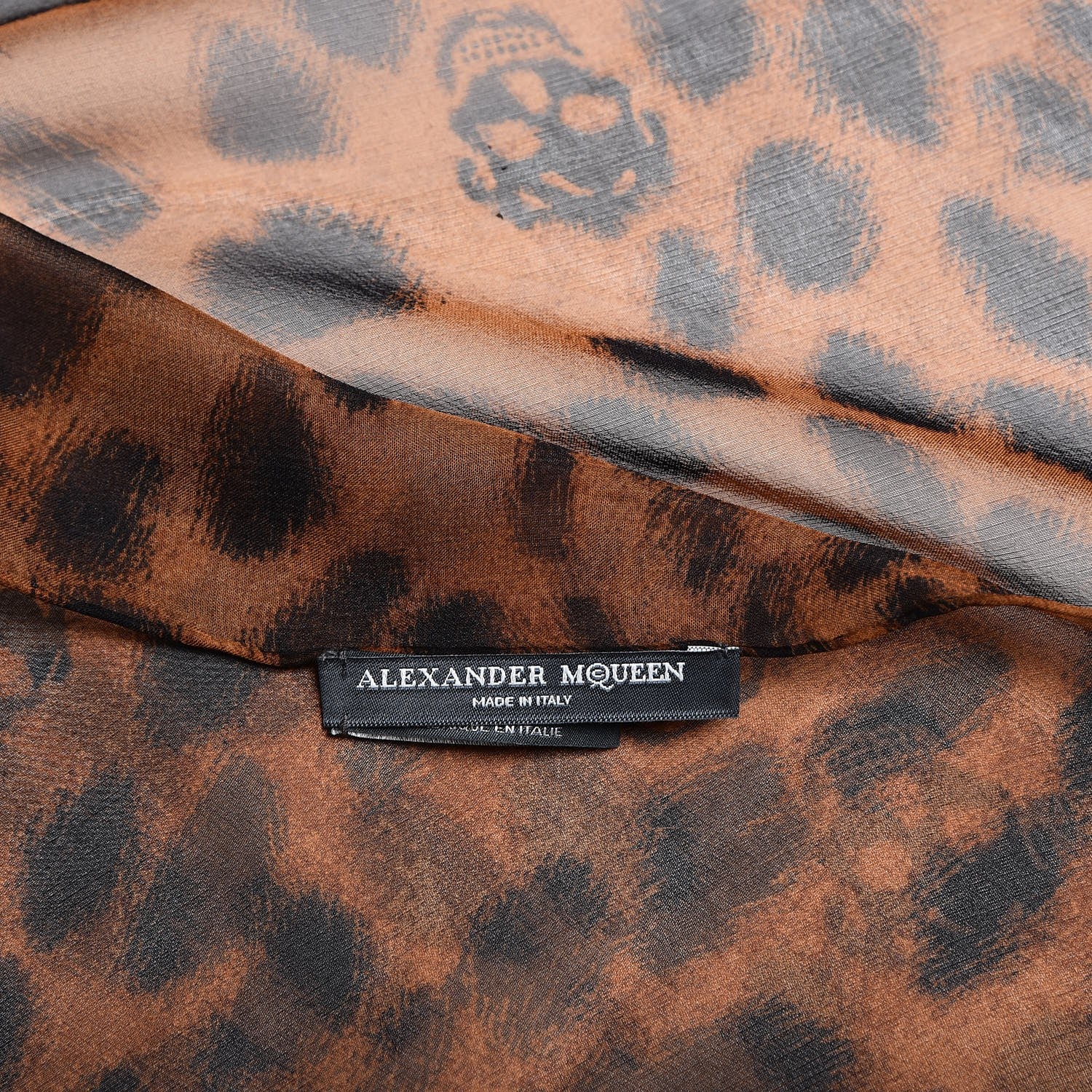 Alexander McQueen Silk Chiffon Leopard Skull Scarf Brown 5 of 6