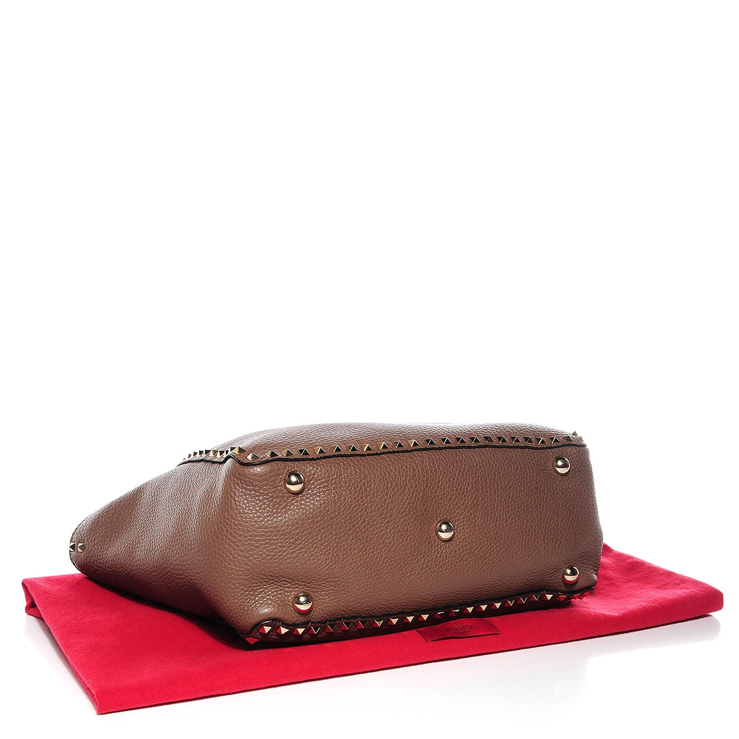 Valentino Garavani Pebbled Calfskin Medium Rockstud Tote Brownish 4 of 7