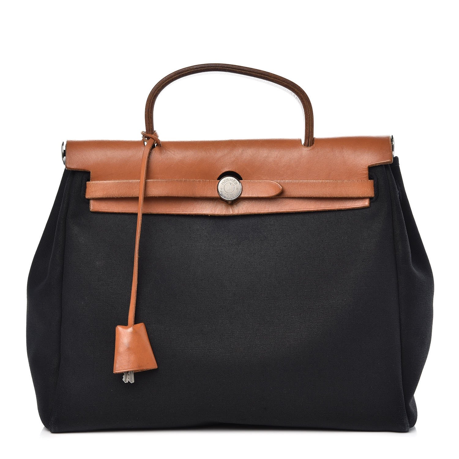 Hermes Toile Vache Calfskin Herbag 30 PM Black Natural 1 of 12
