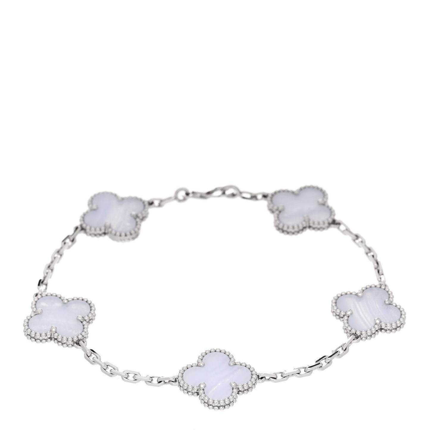 18K White Gold Chalcedony 5 Motifs Vintage Alhambra Bracelet