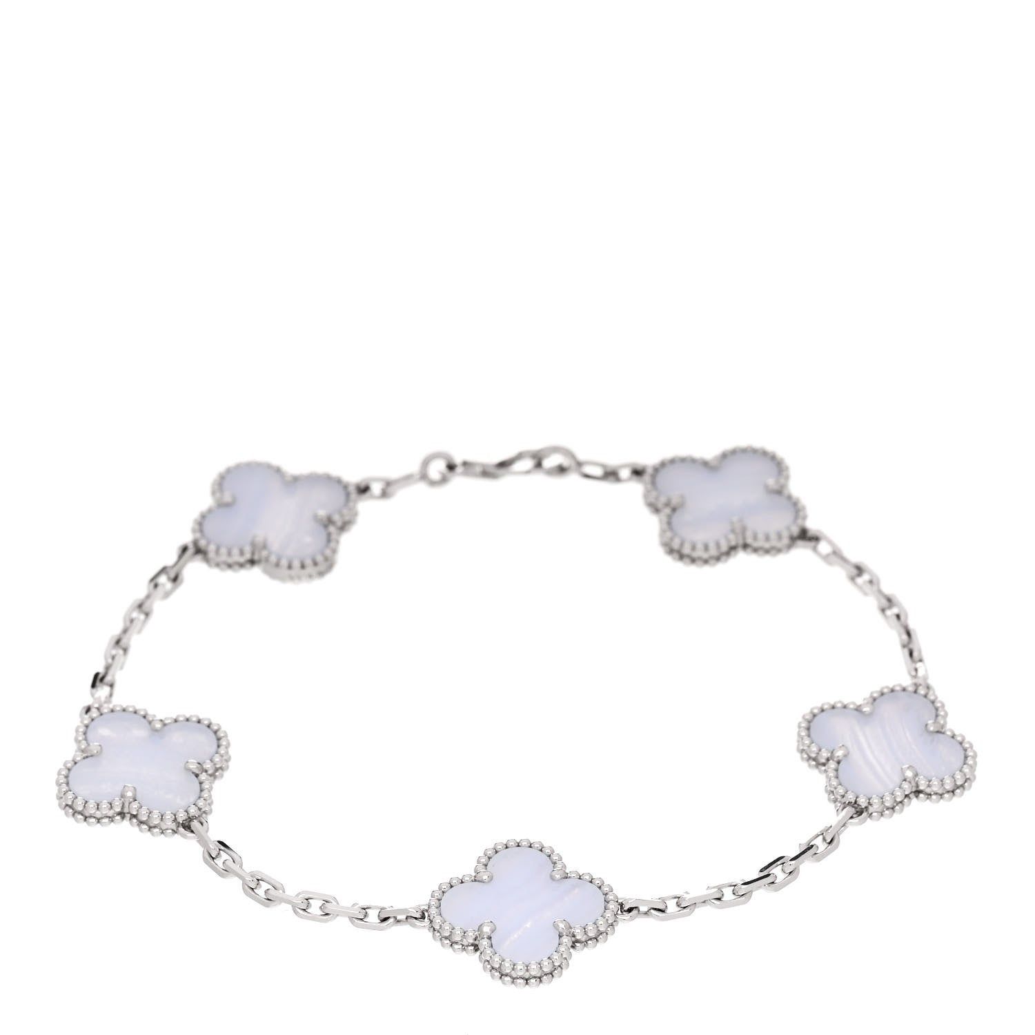 Van Cleef & Arpels 18K White Gold Chalcedony 5 Motifs Vintage Alhambra Bracelet 1 of 5
