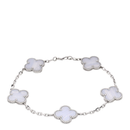 Van Cleef & Arpels 18K White Gold Chalcedony 5 Motifs Vintage Alhambra Bracelet 1 of 5