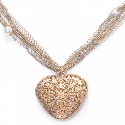 Chanel Gold Pearl Lucky Charms Heart Necklace 1 of 4