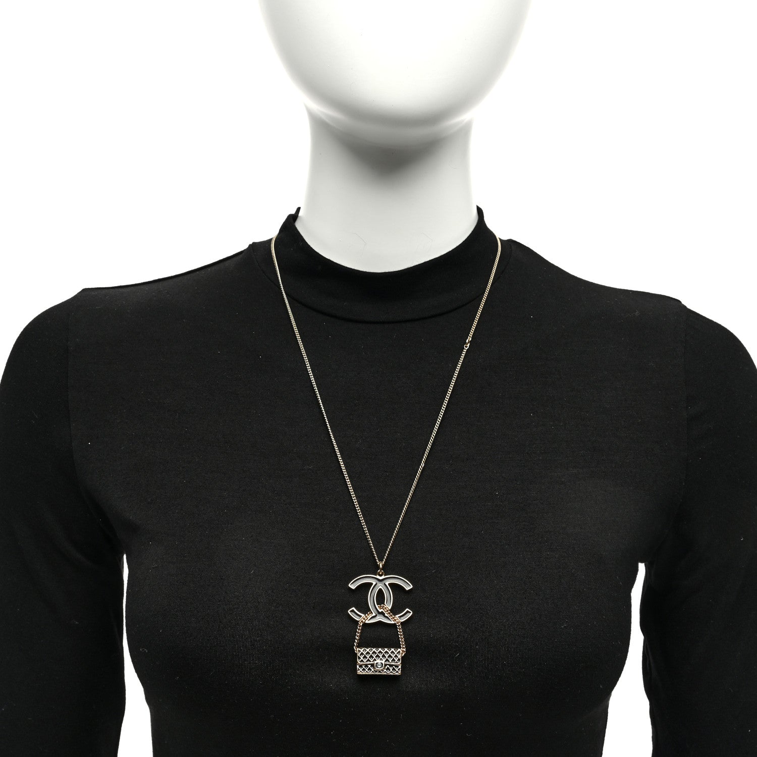 Chanel Enamel Pearl CC Flap Pedant Necklace Black 2 of 5