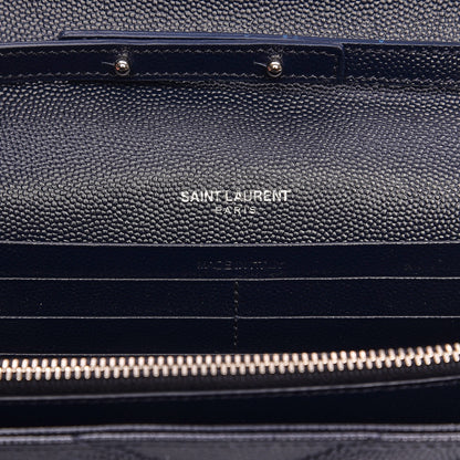 Saint Laurent Grain de Poudre Matelasse Chevron Medium Monogram Chain Wallet Blue 6 of 6