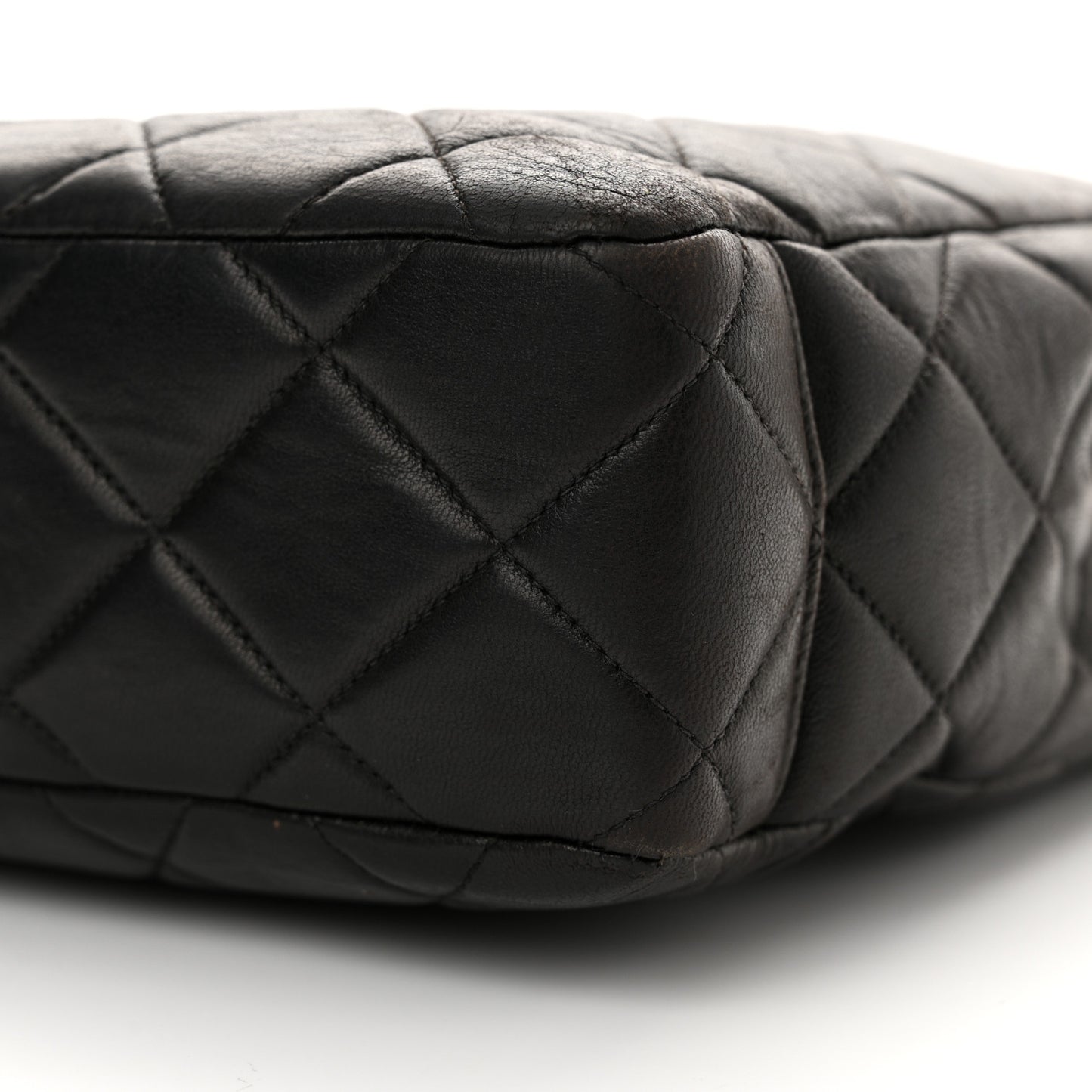 Lambskin Quilted Shopping Tote Black