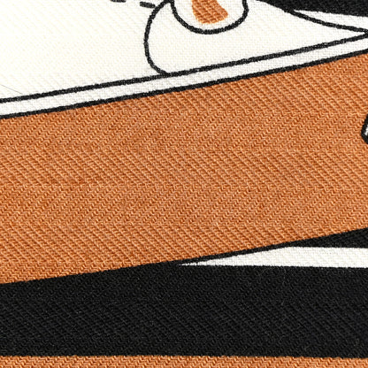 Hermes Cashmere Silk La Promenade du Matin Bandana Shawl 140 Black Noisette Gold 6 of 9