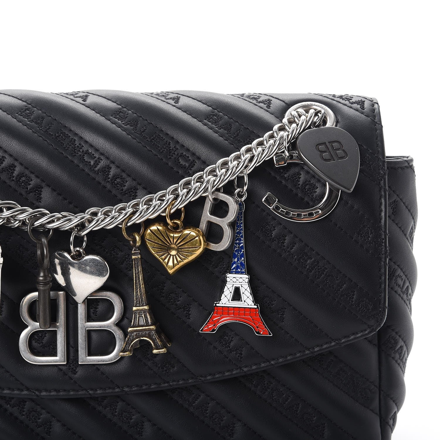 Balenciaga Calfskin Charms Logo Matelasse M BB Round Shoulder Bag Black 10 of 10