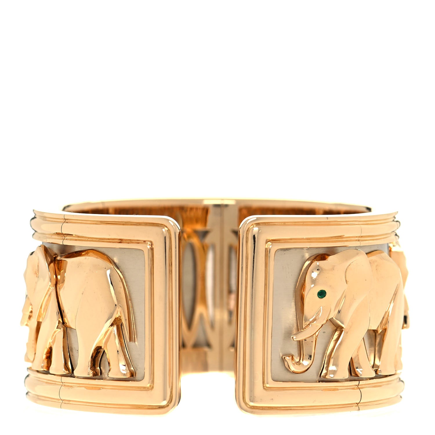 Cartier 18K Yellow Gold Emerald Elephant Cuff Bracelet 3 of 4