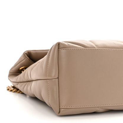 Saint Laurent Lambskin Quilted Small Loulou Puffer Monogram Chain Satchel Dark Beige 8 of 9